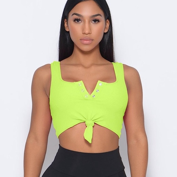 Bombshell Sportswear Other - Bombshell Henley Knot Sports Bra Tank Neon Yellow XS